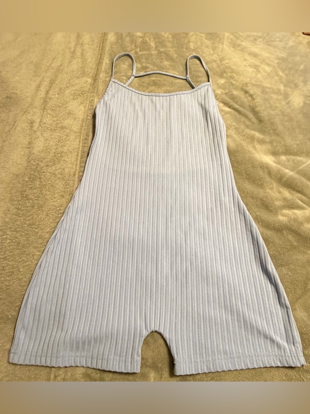 Women’s Ribbed Light Blue Spaghetti-Strap Romper Dress